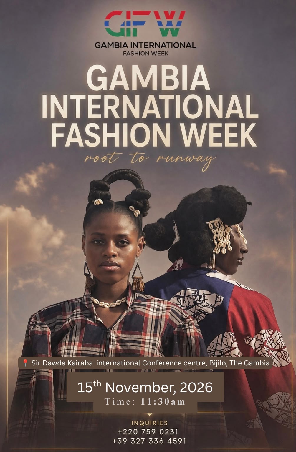 Locandina ufficiale Gambia International Fashion Week: Roots to Runway, 15 novembre 2026 alle 11:30, Bijilo, Gambia